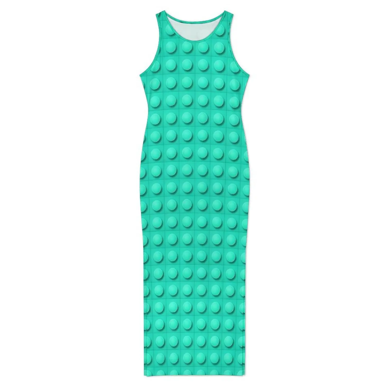 Female Bodycon Dress Pretty Solid Teal Building Blocks Pattern Maxi Dresses Holiday  Sleeveless Fashion Custom Dress Large Size