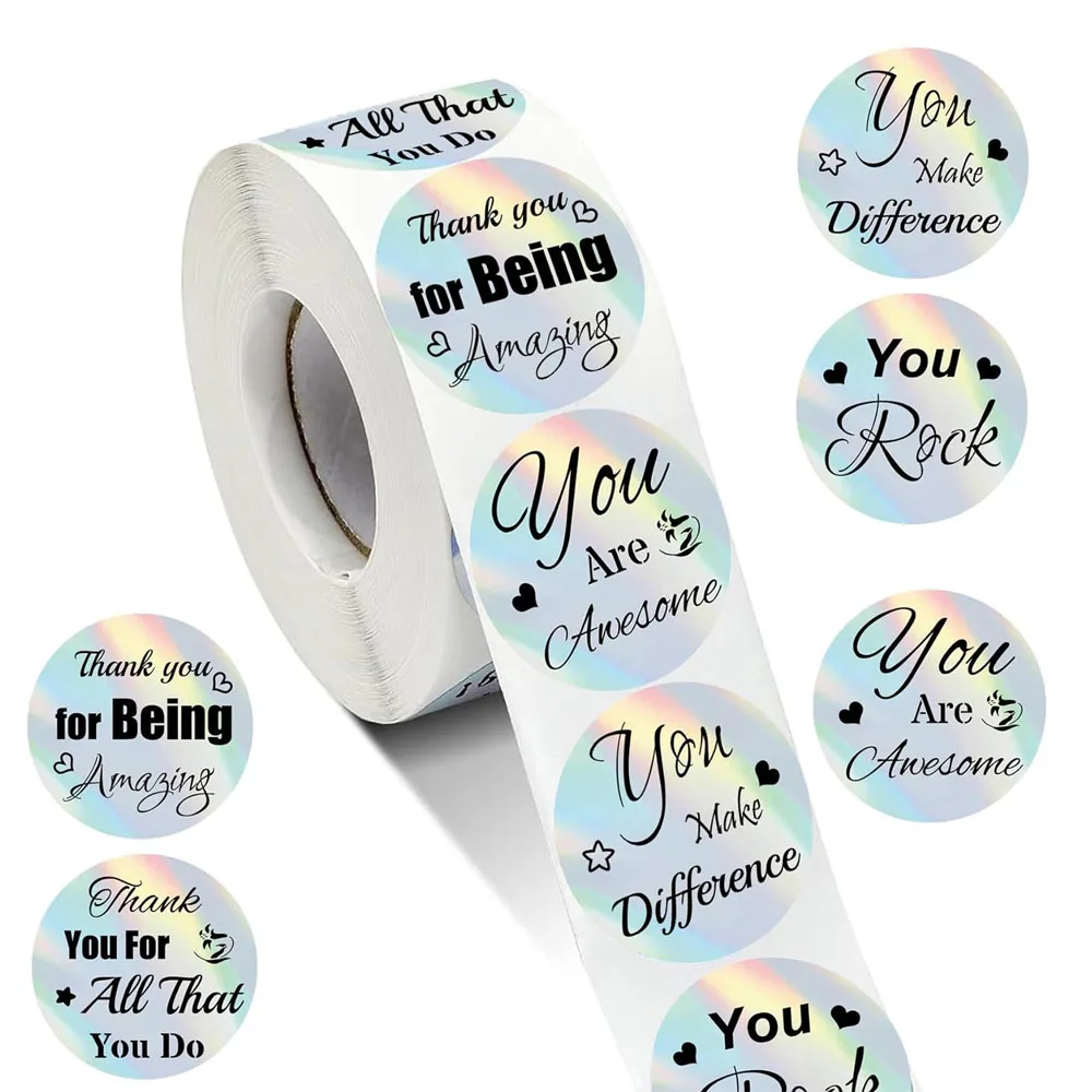 Kudos Appreciation Stickers 250Pcs Holographic Retro You are Awesome, Thank You for Making a Difference Labels1.5 Inch