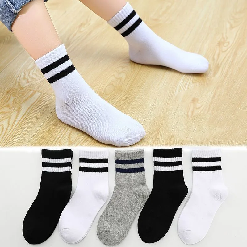 

5Pairs High Quality Children Breathable Cotton Socks Fashion Unisex Cotton Stripe Sports Boys Girls Stocking 3-12Years