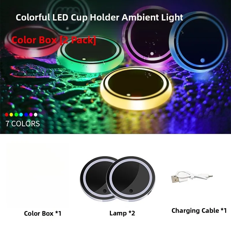 Waterproof Acrylic RGB LED Car Cup Holder Light with Vibration Sensor Features USB Charging Fits Most Vehicle Cup Holders
