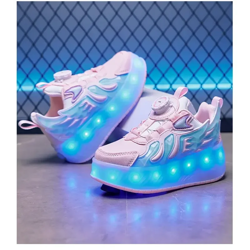 Brakefour-wheel-Baskets lumineuses rechargeables pour garçons et filles, baskets décontractées pour enfants, roue lumineuse LED, extérieur, rejoint nos patins à roulettes, sport