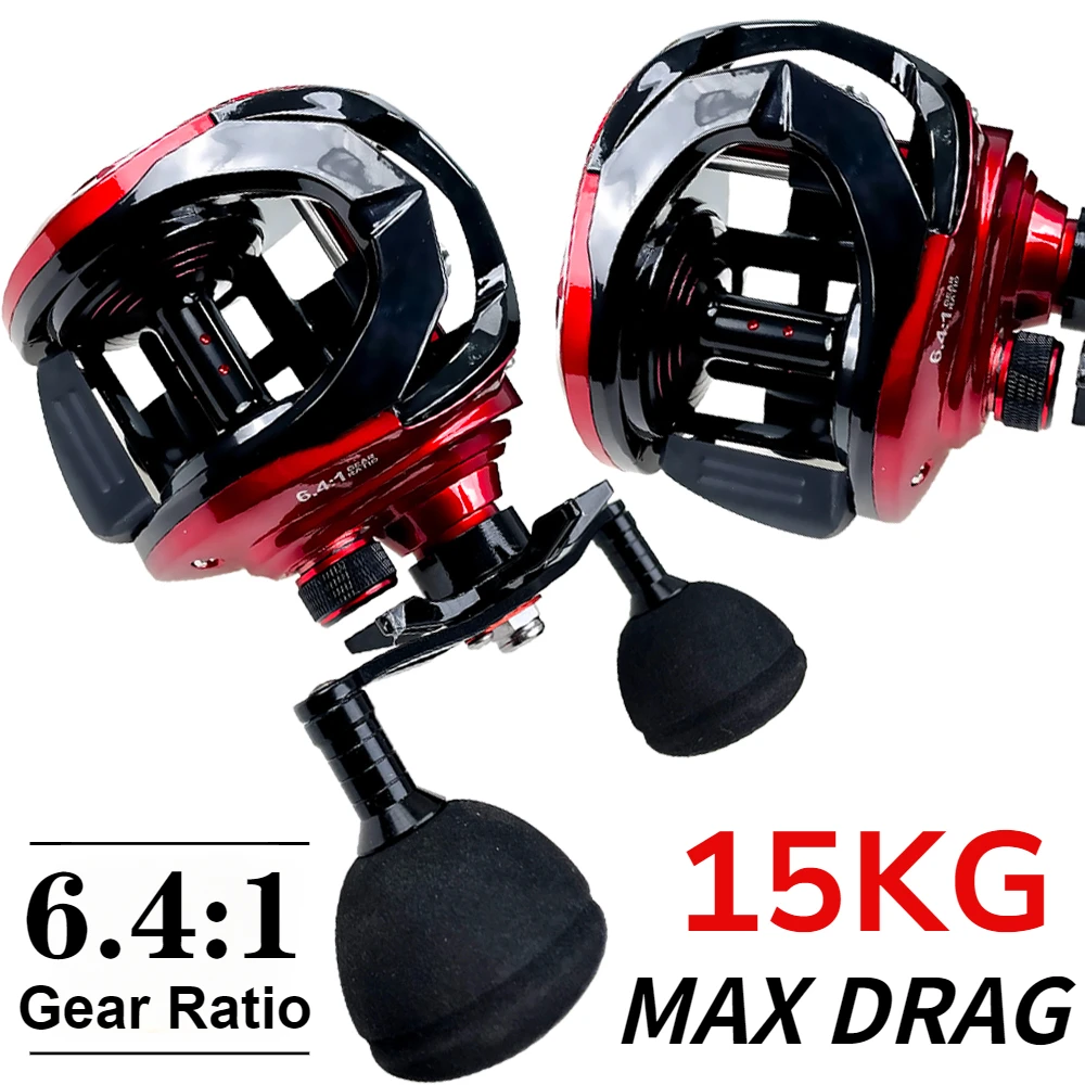 Professional Lure Fishing Reel Drag Power 15kg Freshwater Saltwater Big Game Baitcasting Wheel 6.4:1 Gear Ratio Carbon Frame