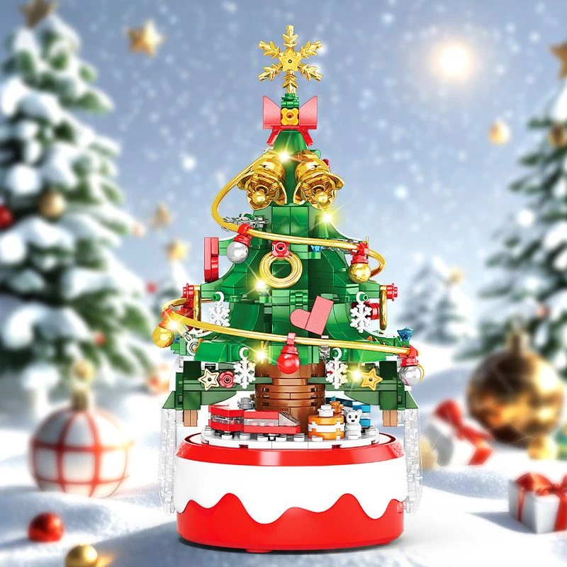 Christmas Tree Building Blocks Santa Claus Music Box Model Micro Building Block DIY Bricks Toys Boys Kids 6 Years Old And Above