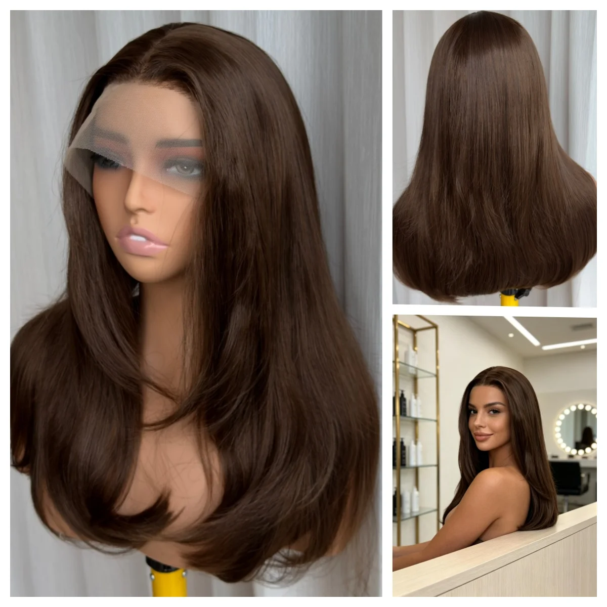 High Density Synthetic Futura Lace Front Wig Chocolate Brown Silky Straight Heat Resistant Cosplay Costume Party Wigs For Ladies