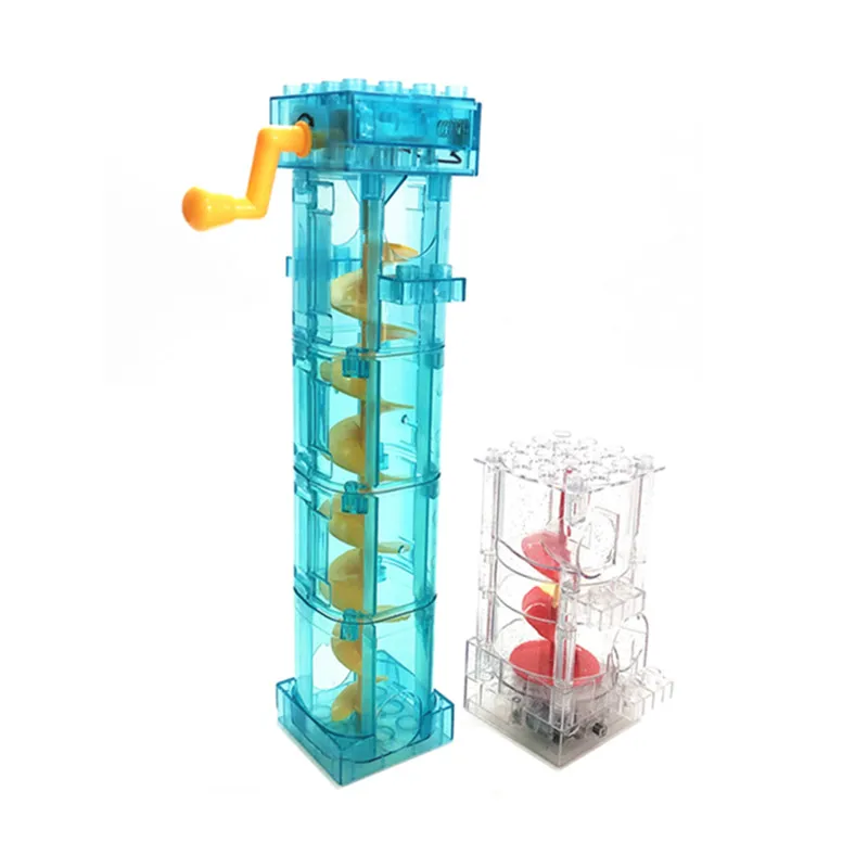 Fancytree Height Adjustable Marble Race Run Electric Elevator Spiral Raise Rolling Ball Lift Motor Engine Ladder Building Blocks