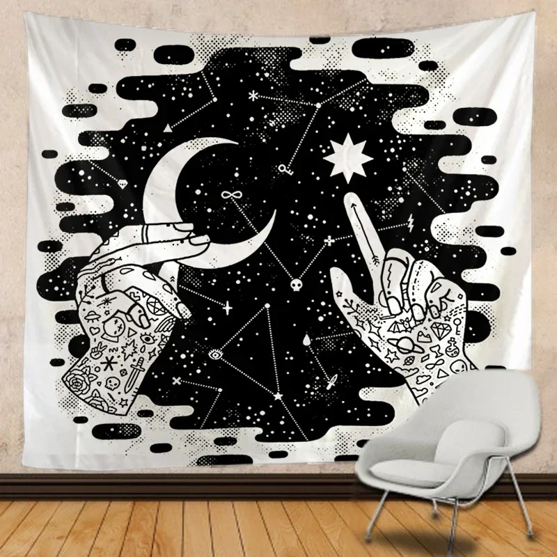 Black and white moon background cloth tapestry Mandala tapestry wall decoration hippies, witchcraft Bohemian decoration