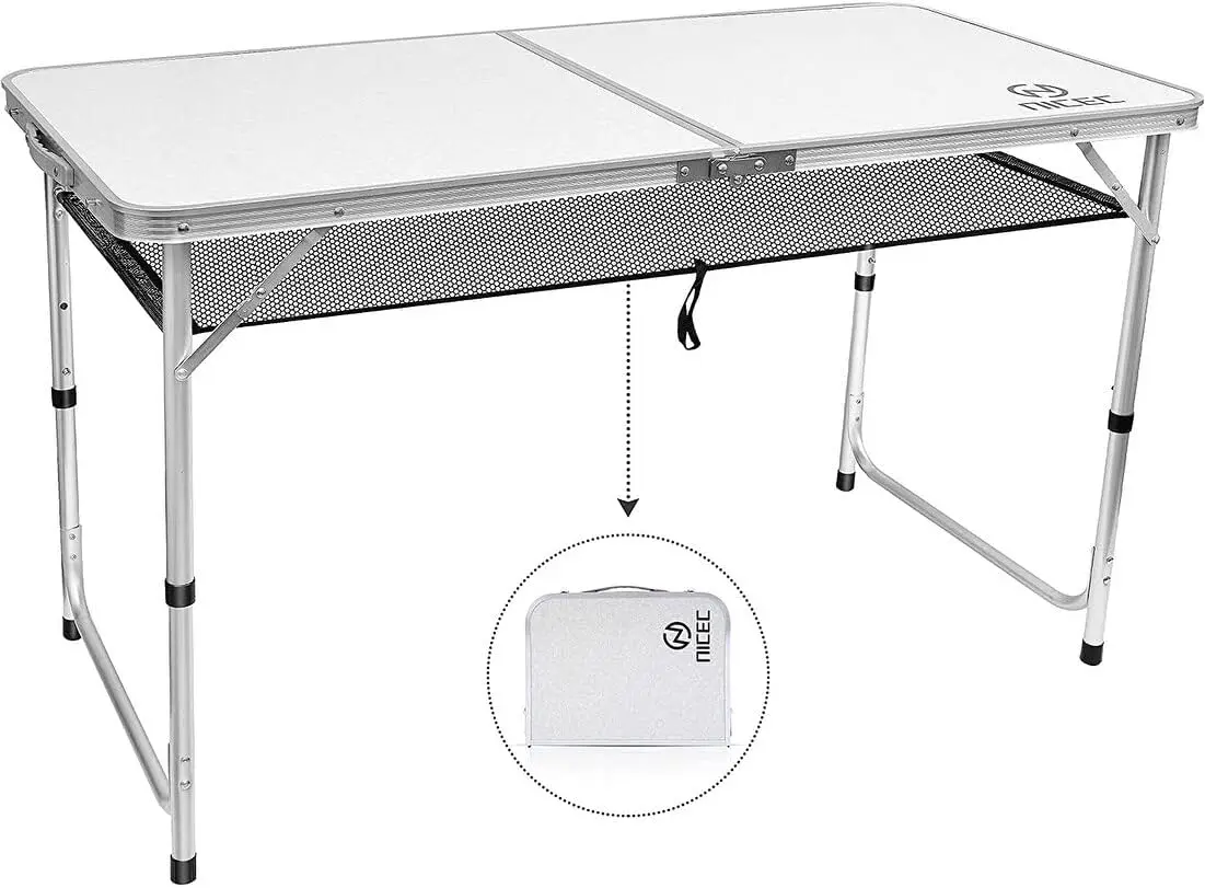 

Folding Card Table Adjustable Height Portable Camping Table Lightweight Aluminum with Carry Handle for Outdoor Beach White 23.7"