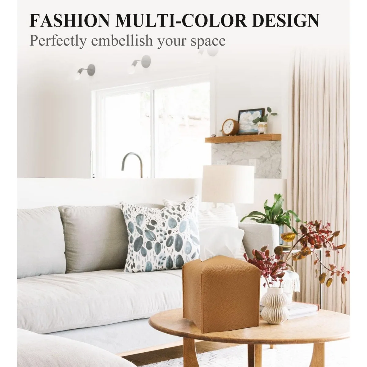 모던 스퀘어 티슈 홀더 카멜, PU 가죽 정리함 화장대 카운터탑 데스크용