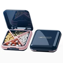 Small Pill Box Portable Medicine Organizer, Cute Daily Pill Box For Pocket, Waterproof 4 Compartment Travel Pill Container