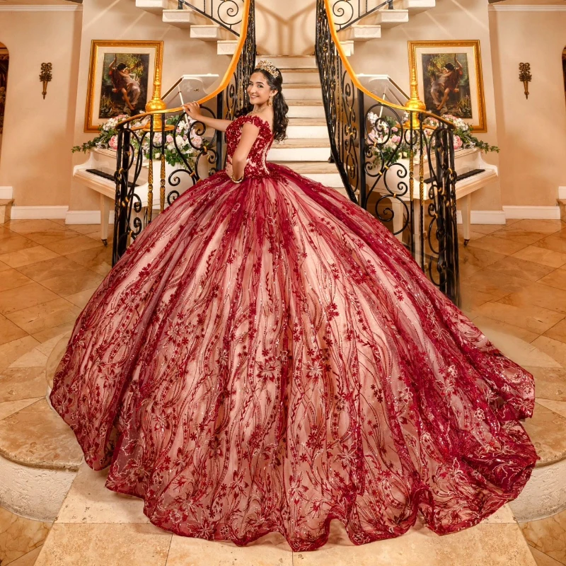 Robe de Rhbrillante rouge de luxe, robes de Quinceanera, hors de l'initiative, perles de dentelle, cristal, robes de mariée de fête, ThydrPatients, robe éducative