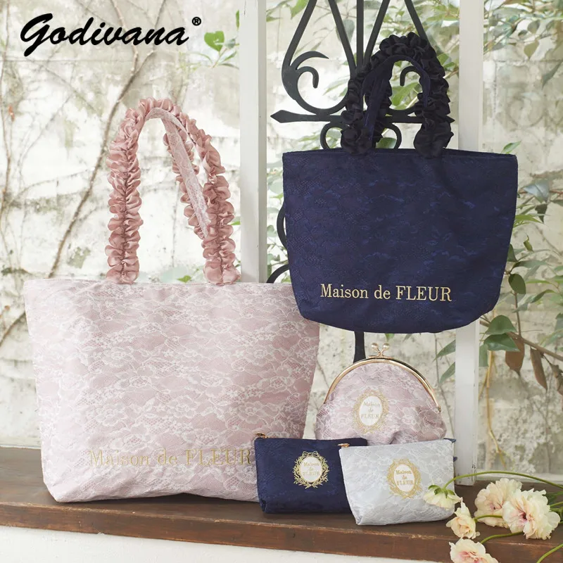 

Japanese Style Zipper Shoulder Bag Fashion Women's Lace Tote Bag Large Capacity Mummy Bag Casual All-Matching Handbags