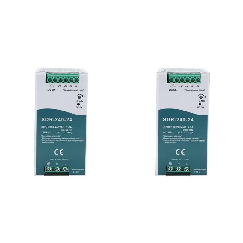 【MUST-HAVE】2X SDR-240-24 Switching Power Supply With PFC Function 150% Peak Load Capability DIN-Rail Switching Power Supply
