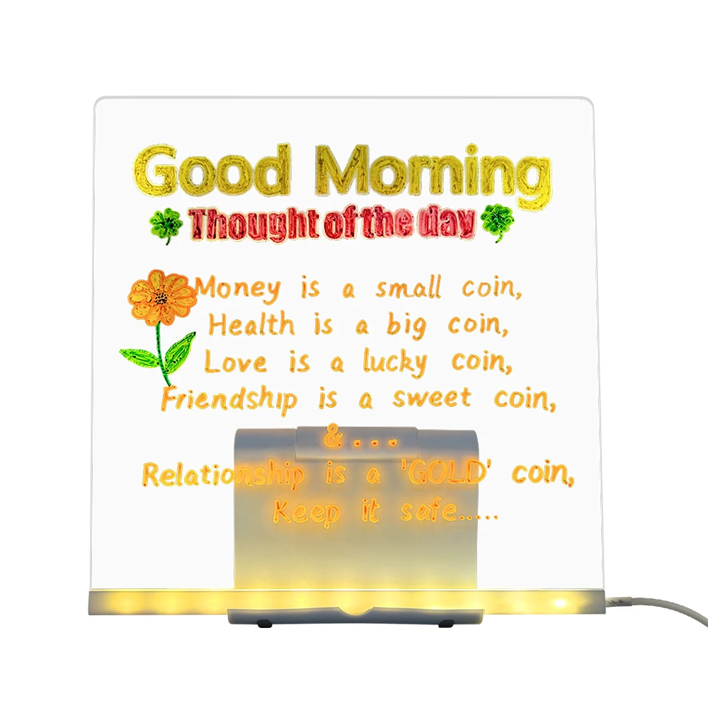 USB LED Night Light Acrylic Message Note Board Lamp With Bracket Erasable Children Drawing Board Kids Gifts Bedroom Night Lamp