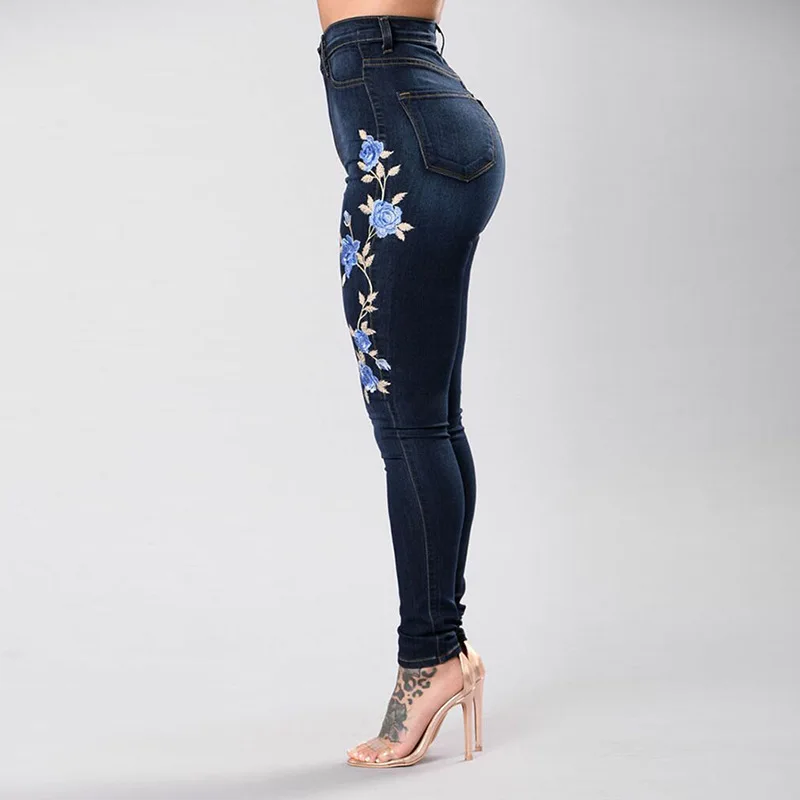 2023 New Women's High Waist Embroidered Jeans Fashion Slim Stretch Denim Pencil Pants Street Trendy Trousers S-3XL Drop Shipping