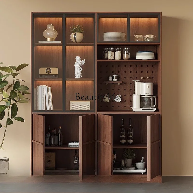 

5Medieval solid wood dining side cabinet integrated storage rack against the wall partition cabinet hole board