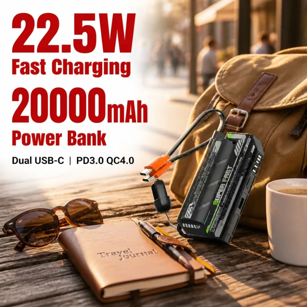 22.5W 20000mAh Power Bank Dual USB-C PD3.0 QC4.0 Fast Charger for iPhone 16/15 Pro Max Samsung S24/S23 Ultra Note20 Pixel iPad - view 5