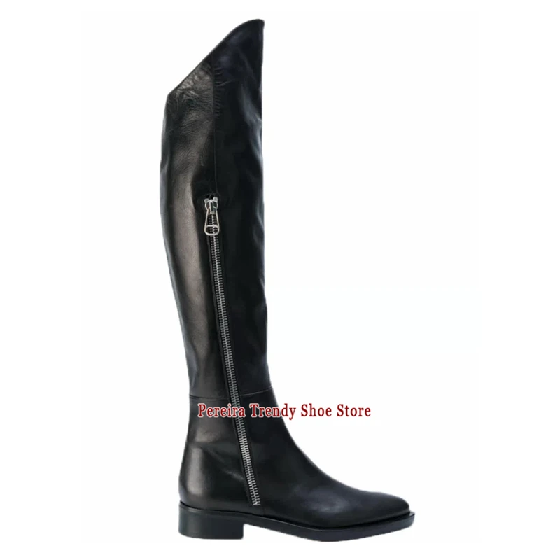 Autumn Winter Genuine Leather Men's Knight Boots British Style Trendy Versatile Cowhide Pointy Toe Side Zipper Knee High Boots
