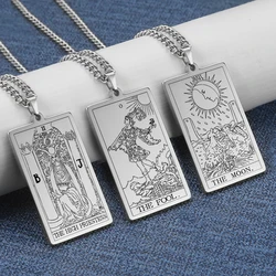 Dawapara Vintage Tarot Card Necklace The Major Arcana Pagan Astrology Talisman Pendants Necklace Stainless Steel Jewelry