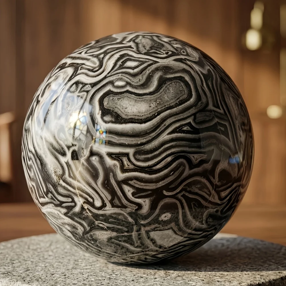 1pc Black Crazy Agate Ball -  Elegant Natural Stone Decor for Home & Office,The Ideal Gift for Friends and Family During Holiday