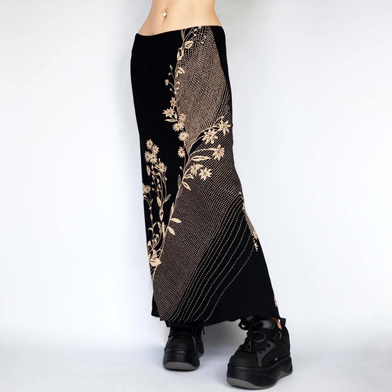 

Women Clothing Black Gothic Long Skirt Vintage Aesthetic Y2k A-line Skirt with Slit Harajuku Fashion Emo 2000s Skirt Summer 2025