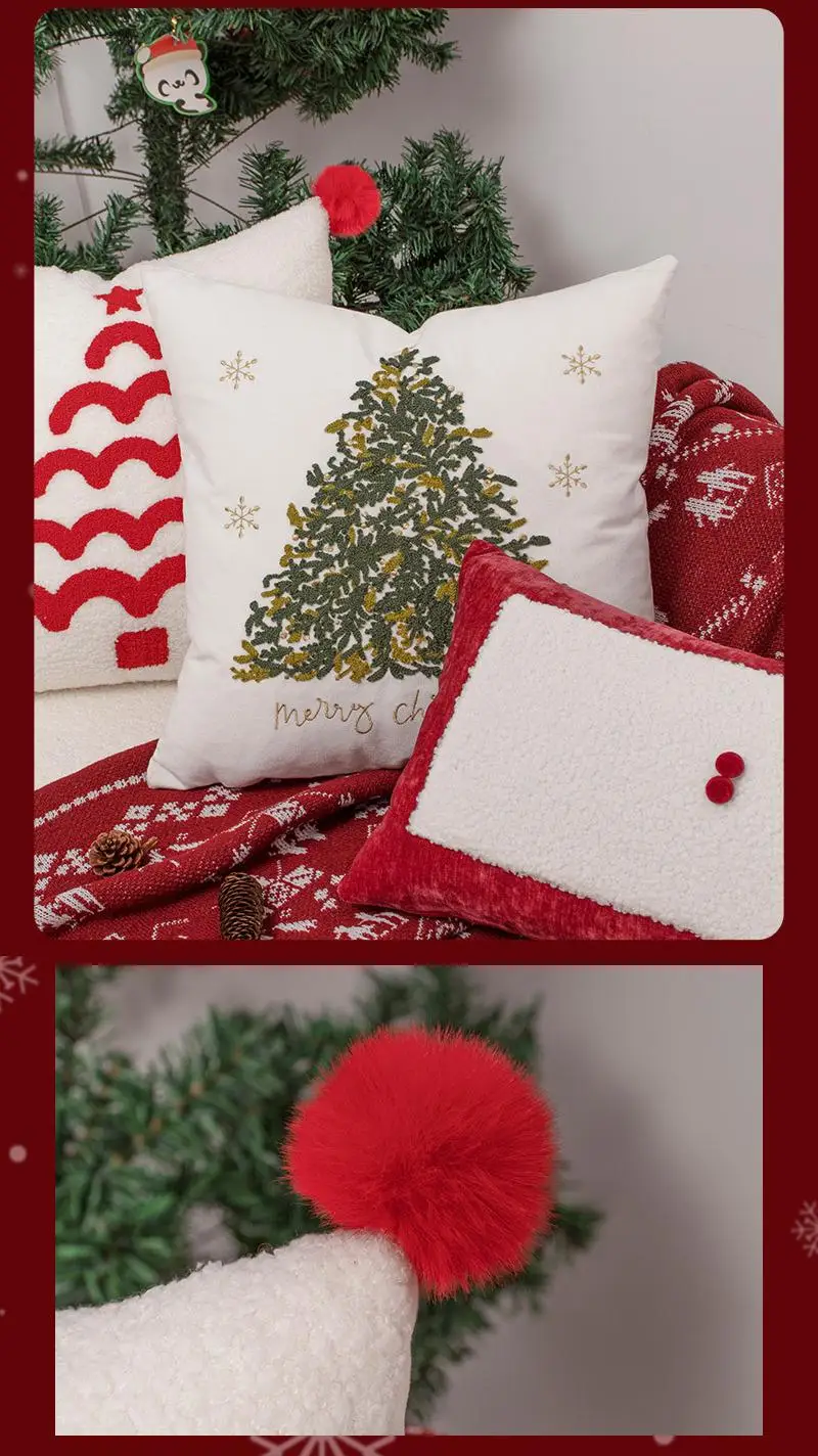 Weihnachtliche Stickerei-Kissenbezüge, Dekorative Kissenhüllen für Wohnzimmer-Sofa, Schlafzimmer-Kopfteil und Weihnachtsdekoration – Detail 11