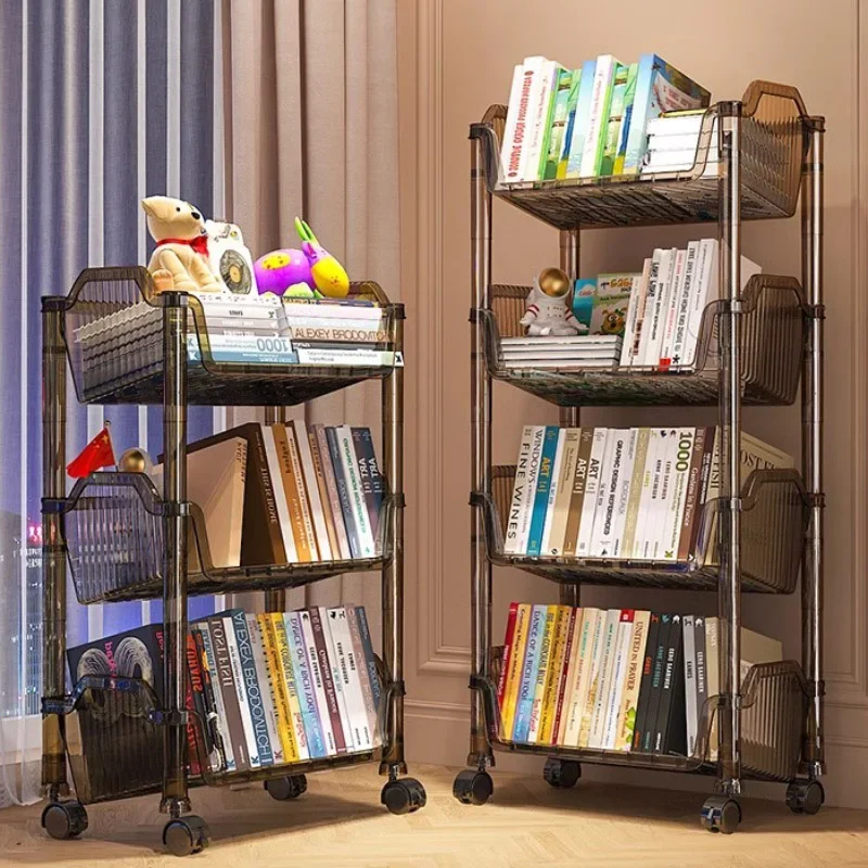 

Bookshelf Standing Storage Rack Movable Organizer Cart with Wheels Wall Mounted Book Trolley Furniture for Beauty Salon Tool