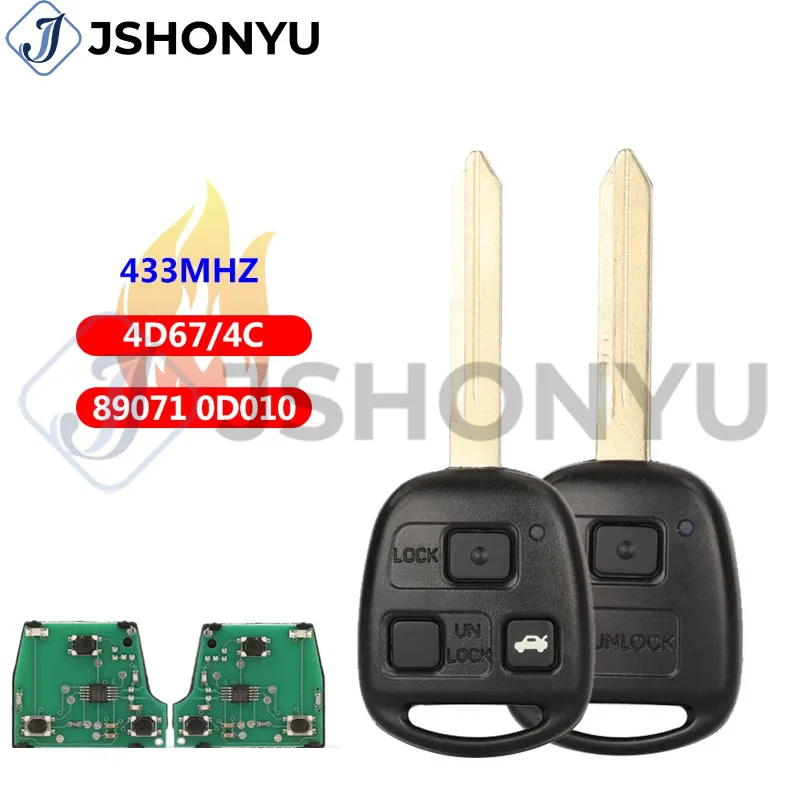 

JsHonYu 89071-0D010 CE0165 433MHz 4D67 4C Chip 2 3 Button Remote Car Key for Toyota Corolla Avensis Yaris Fob