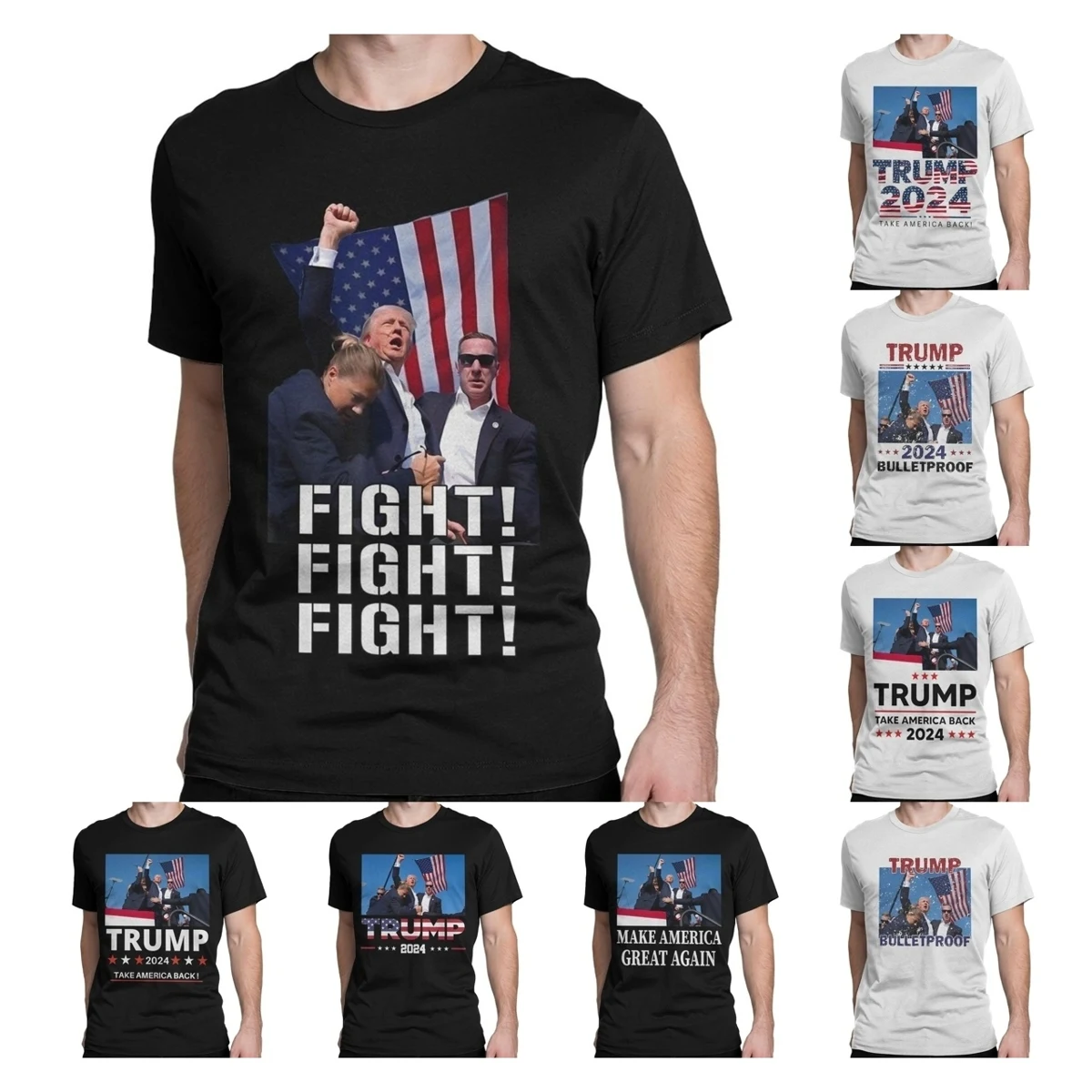 Trump Fist Pumped Fight Pray For Trump America 2024 Election Men Women T Shirt Cool Tees T-Shirts Pure Cotton Gift Tops