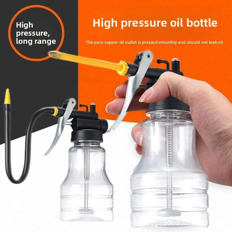 Transparent Manual High Pressure Oil Can With Long Spout Plastic Oil Bottle Oiler Spout Can For Automotive Lubrication Maintenan