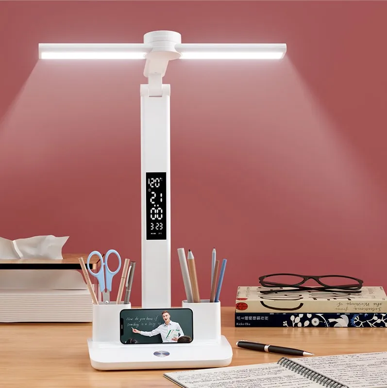 New upgrade study desk lamp with temperature/time/date dimmable touch rechargeable LED table lamp