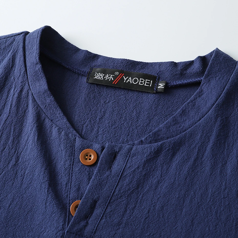 Summer Linen T-shirts Men Plus Size 9XL Short Sleeve Tshirt Solid Color Tops Tees Fashion Casual Cotton Henry Collar Shirts Male