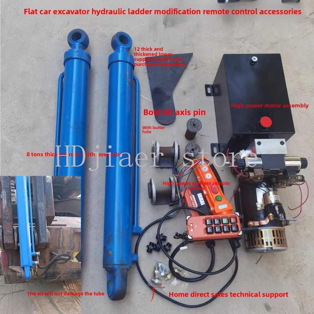 

24V semi-trailer flatbed truck construction vehicle excavator trailer ladder modification electric hydraulic pump