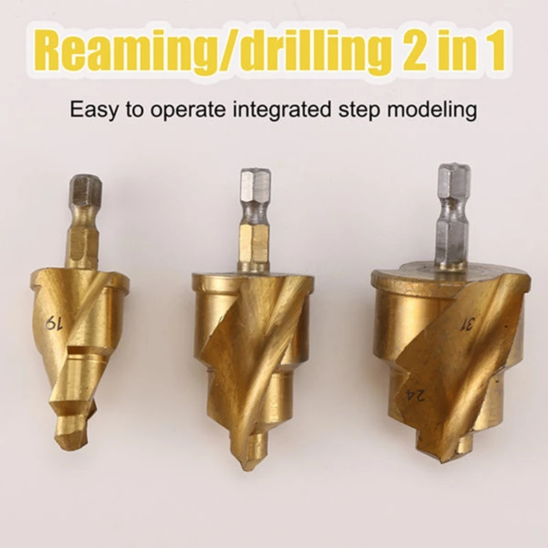 3PCS Stepped Drill Bit, Hexagon Shank Water Pipe Connection Tool 19/24/31Mm,Full Open Process Hand Tool Wireless Drills