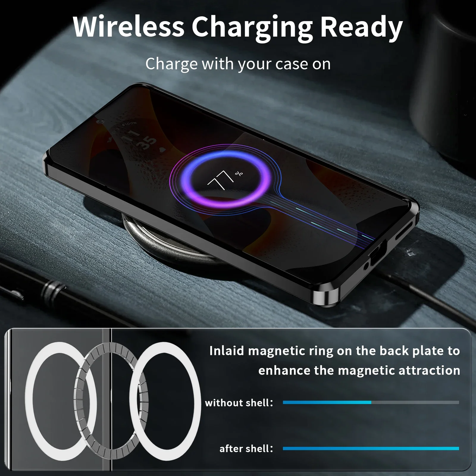 For Motorola Edge 50 Pro Case Metal Alloy Magnetic Aluminum Bumper PC Transparent Wireless Charge Cover For Moto Edge 50 Pro