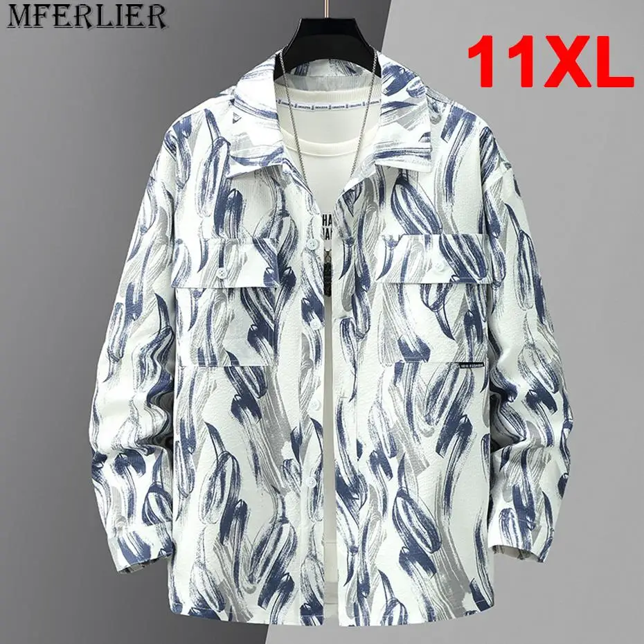 

Spring Autumn Long Sleeve Shirt Men Plus Size 10XL 11XL Shirts Jackets Male Fashion Casual Graffiti Shirt Male Big Size 11XL