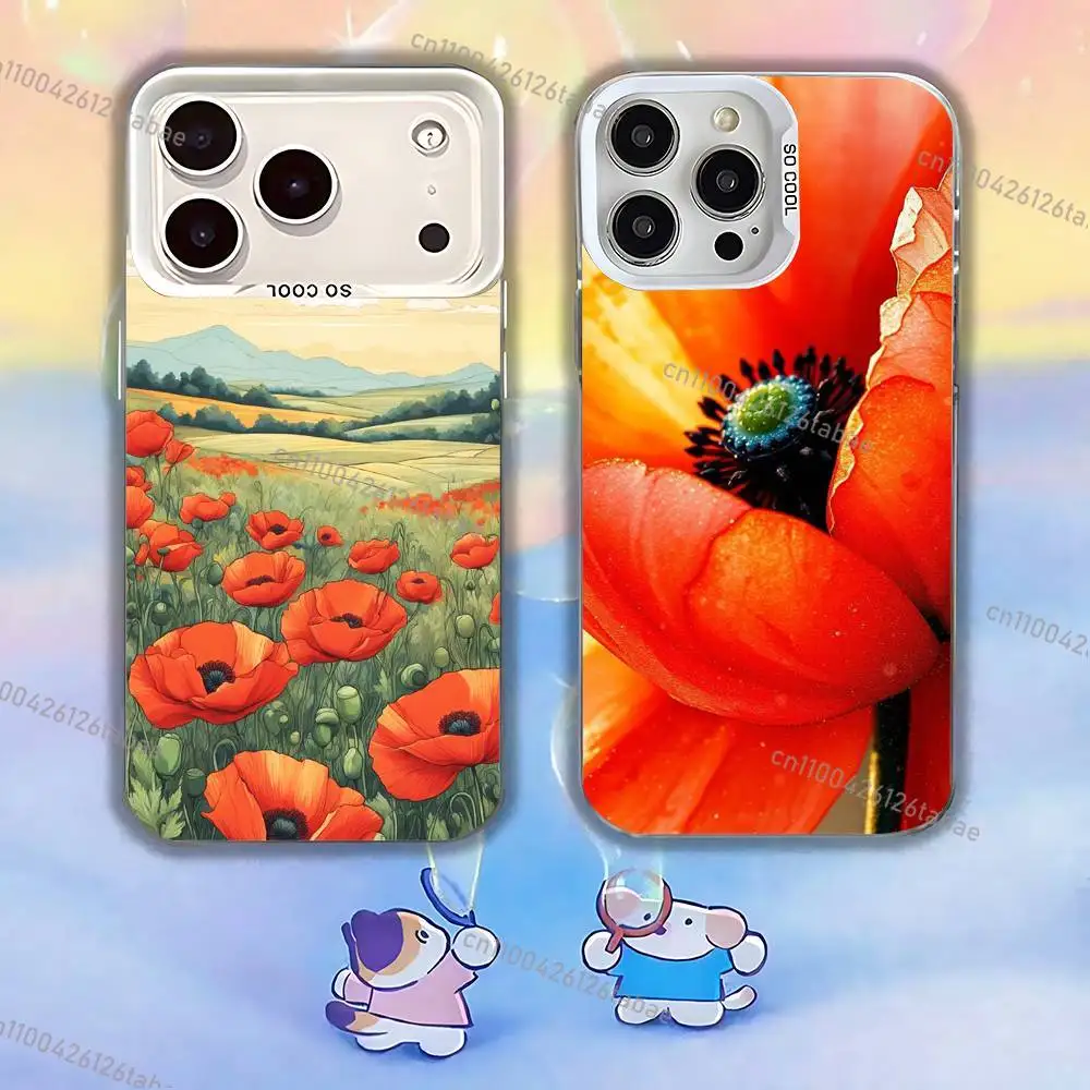 Poppy Flower Bloom Hot Red Floral Phone Case For iPhone 17,16,15,14,13,12,11,Mini,Pro,E,MAX White Candy Matte Shockproof Cover