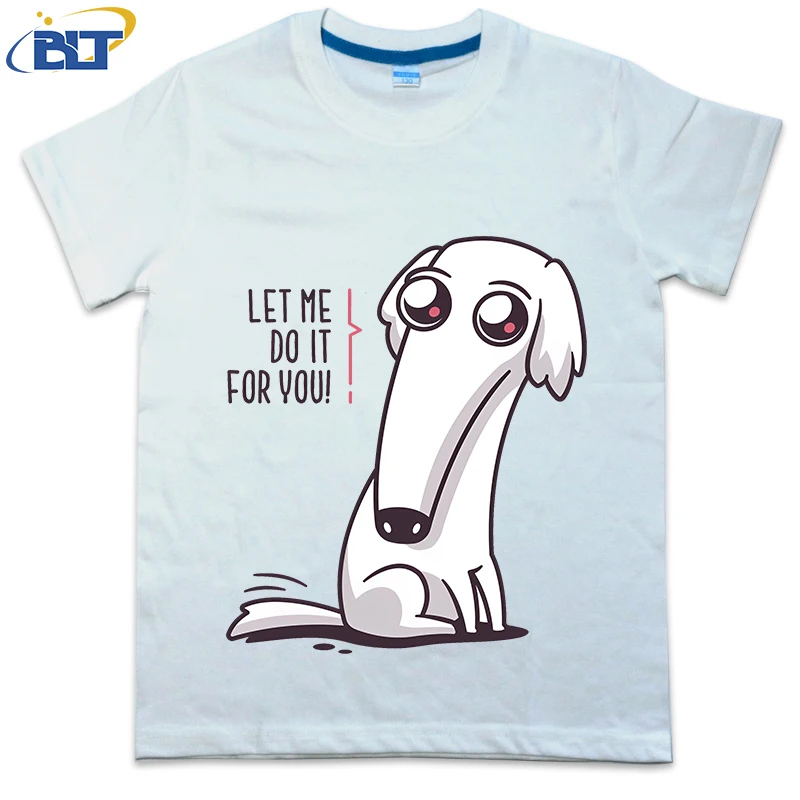 

Let Me Do It For You - Long Nose Borzoi Dog Kids T-shirt Summer Children's Cotton Short-sleeved Casual Tops for Boys and Girls