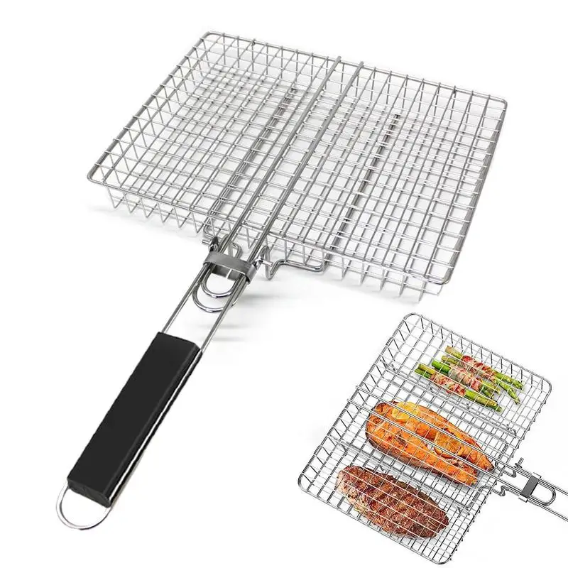 

BBQ Grill Basket Square Grilling Rack Mesh For Outdoor Grilling Mesh For Camping Picnic For Steak Beef Shrimp Potato Fish Pork