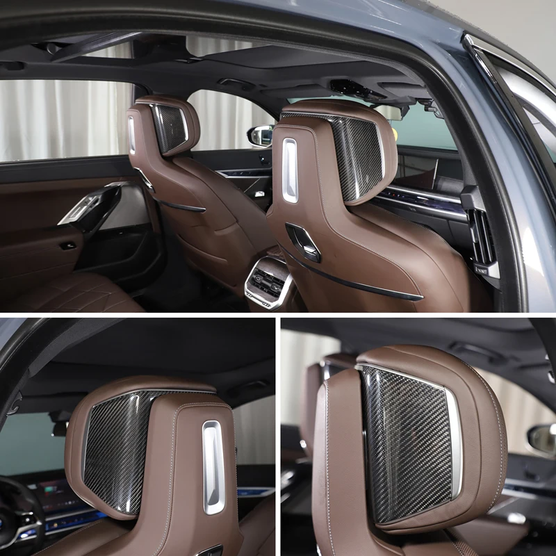 

2Pcs Real carbon fiber For BMW 7 Series G70 2023+Car headrest decorative panel frame sticker car interior protection accessories