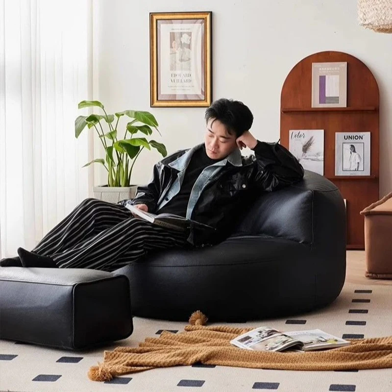 ขี้เกียจโซฟาห้องนั่งเล่นโซฟาเดี่ยวโซฟาออกแบบโมเดิร์นสําหรับ 1 คนนอน Beanbag Tatami หนาหนังเฟอร์นิเจอร์บ้าน