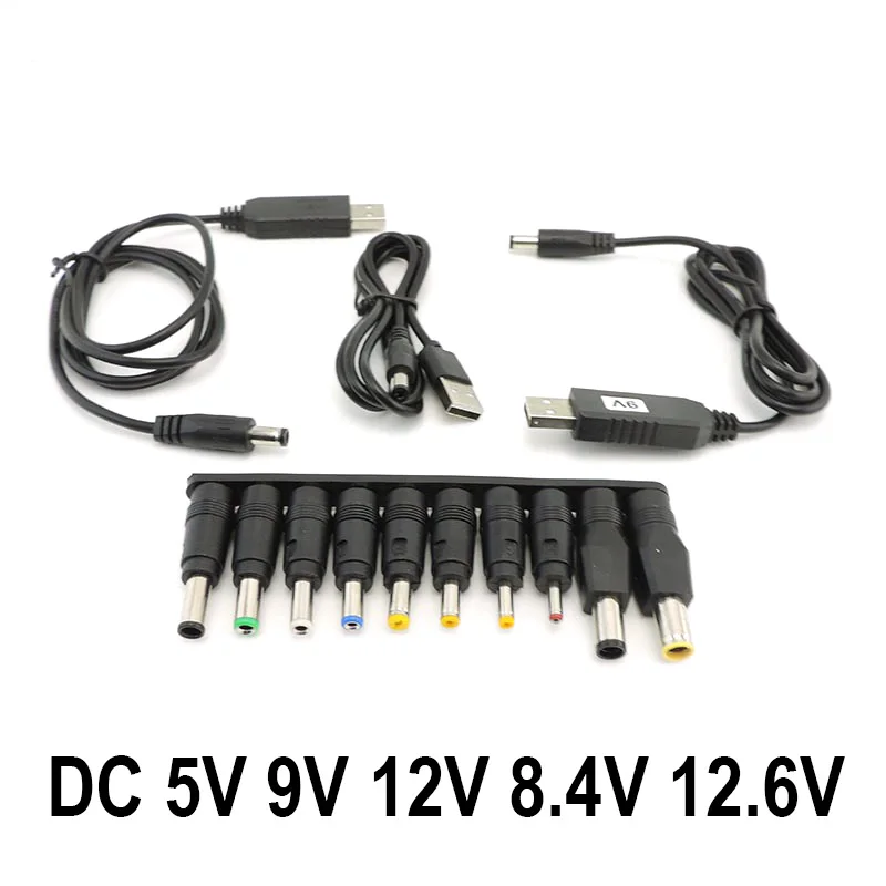 10 dc macho power jack plug usb boost line dc 5v a 9v 8.4v 12v step up módulo conversor usb conector adaptador cabo de carregamento p1