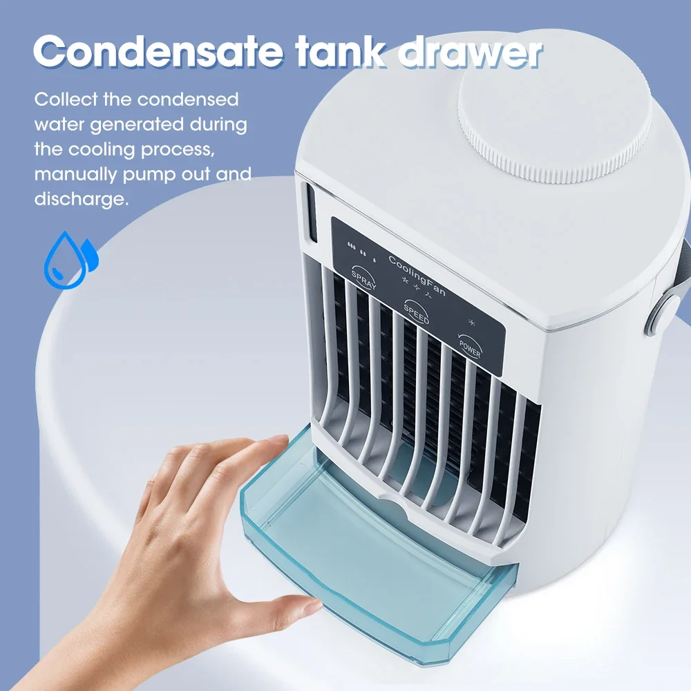 Mini Air Cooler Portable Desk Fan 3 Speeds 500ml Water Tank Type-C Quiet Cooling Humidifier with LED Light for Home Office view 2