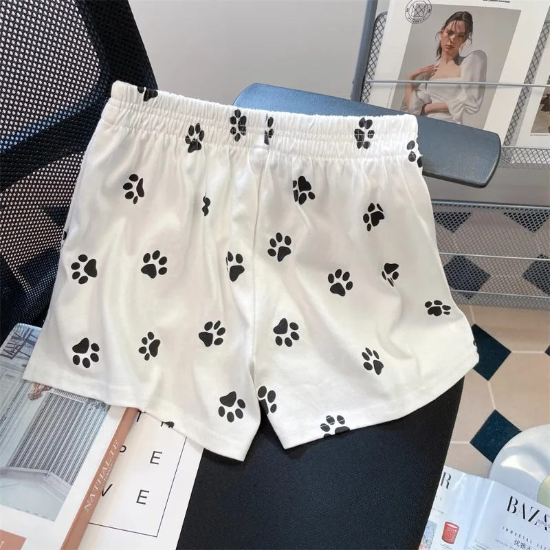 EBAIHUI Japanese Cute Dog Paw Printed Women's Shorts Summer High Waist Wide Leg Shorts Casual Versatile Homewear