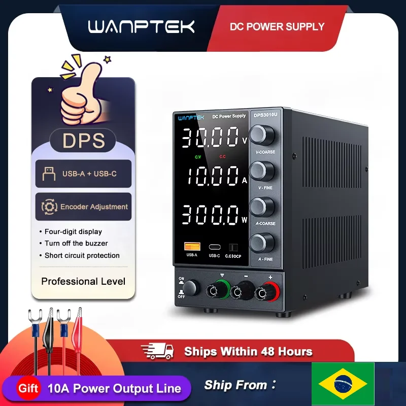 

Лабораторный источник питания постоянного тока Wanptek 30В 10А, 60В 5А, 120В 3А с быстрой зарядкой USB, регулируемое напряжение и ток, настольный блок питания