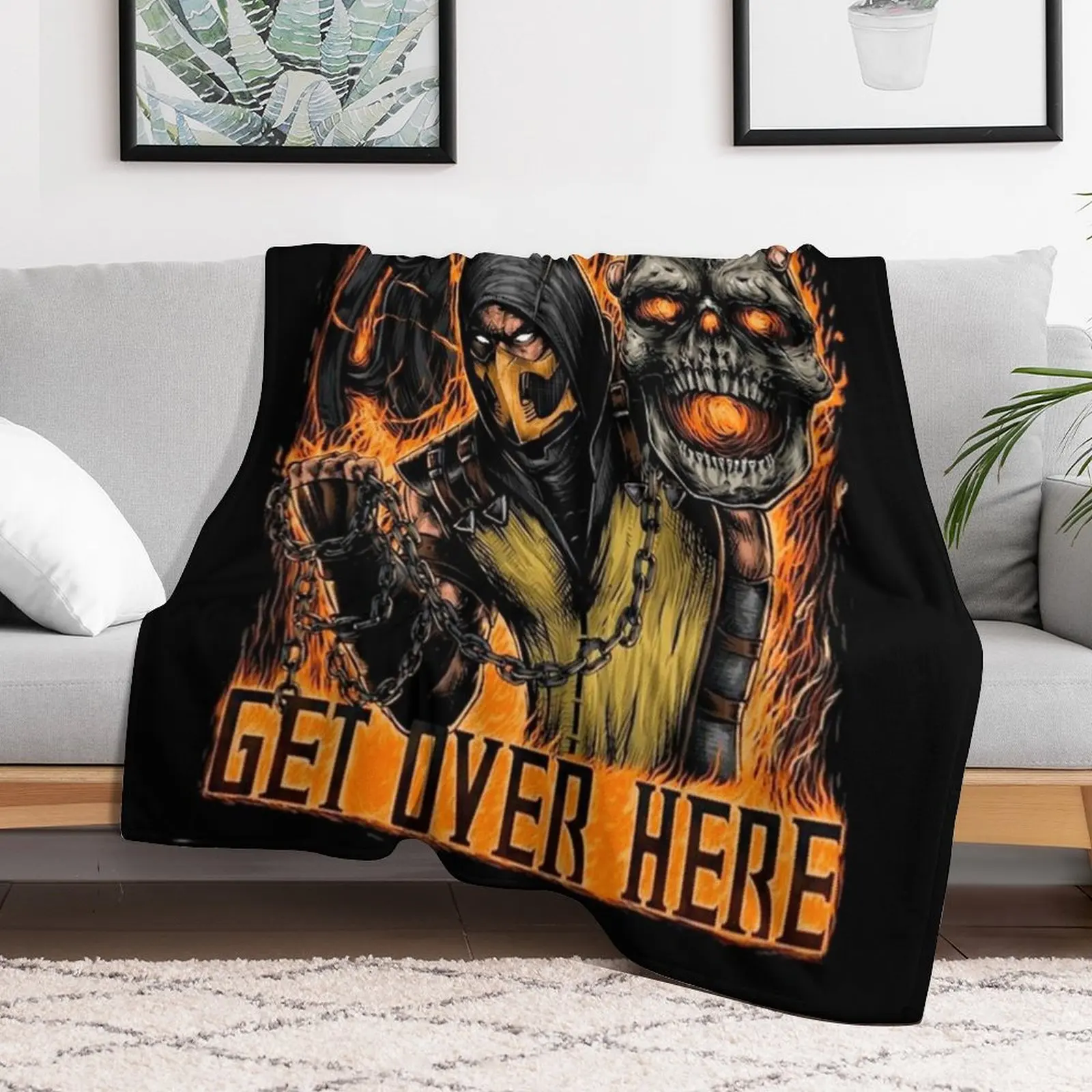 Mortal Kombat Scorpion Get Over Here Throw Blanket Soft Warm Blanket Gift for Men Women Adults