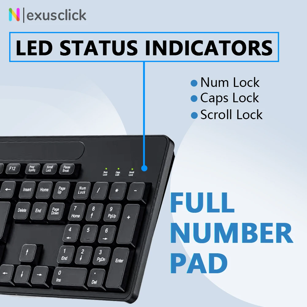 113Keys English Keyboard Mouse USB Wired Desktop Computer Keyboard Ergonomic Design Keyboard for Office Home PC Laptop Desktop