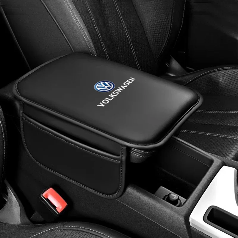 Car Armrest Protection Mat Leather Arm Rest Storage Pocket For VW GTI Polo Golf Passat Tiguan Arteon Touareg Taigo Caddy Jetta B