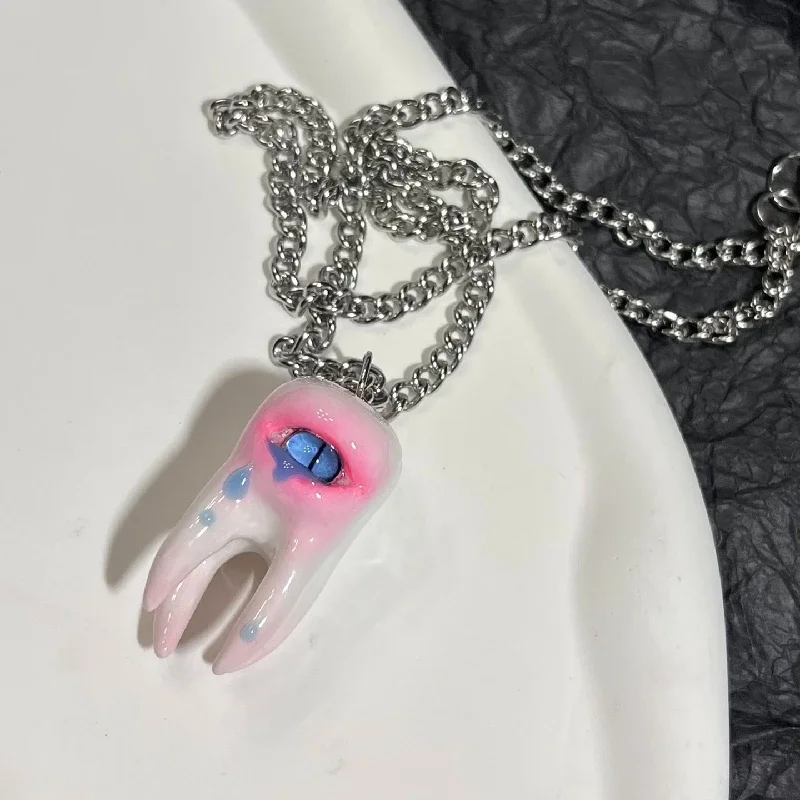 3016 Creative Handmade Crying Teeth Clay Necklace Dark Cthulhu Style Decoration Halloween Artwork Customized Birthday Gift