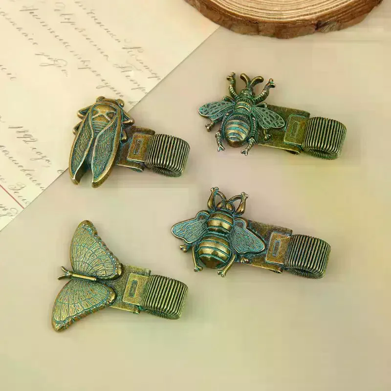 Vintage Metal Pen Clip, Spring Loaded Pen Holder For Notebook Journal Office School Stationery 1pc