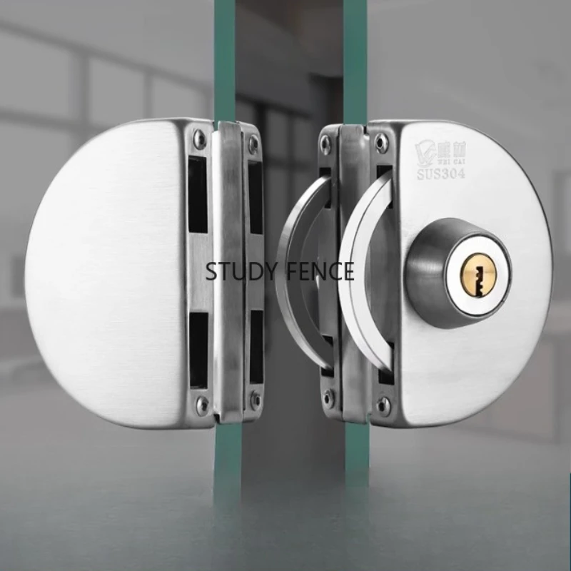 

1 Set Stainless Steel Glass Door Lock Circular Double Door Lock Household Hardware Accessories with Key Bathroom Glass Door Lock